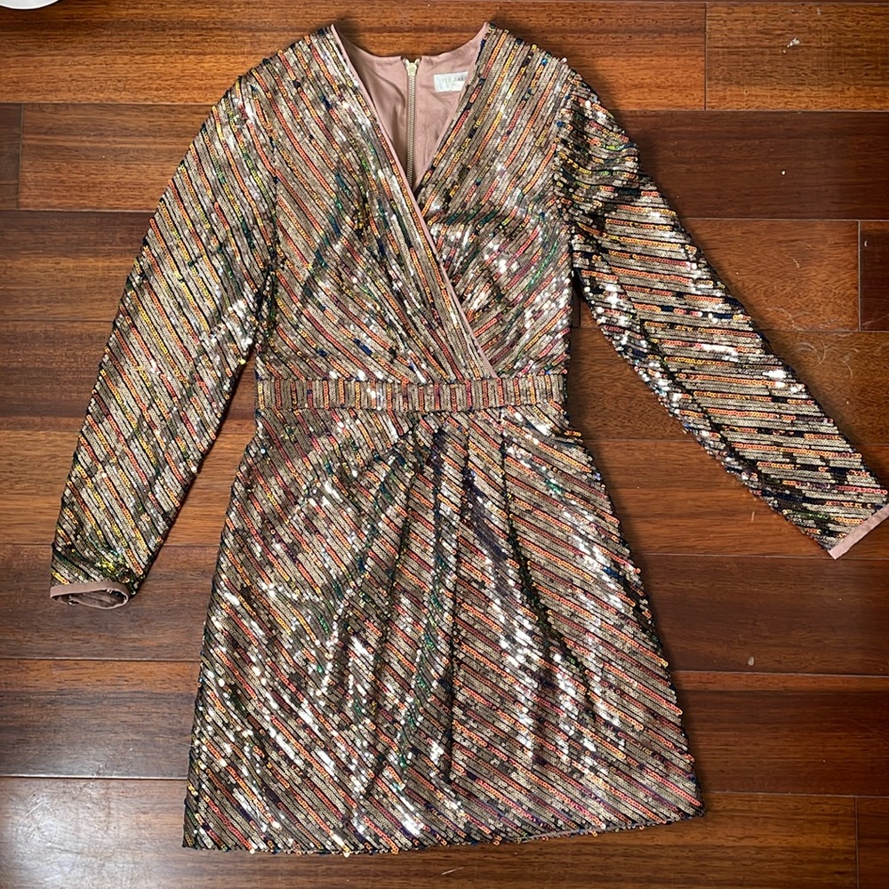 Ted Baker Sparkle Wrap Dress Party New Years Sparkle Sequin Striped Vneck Size 1